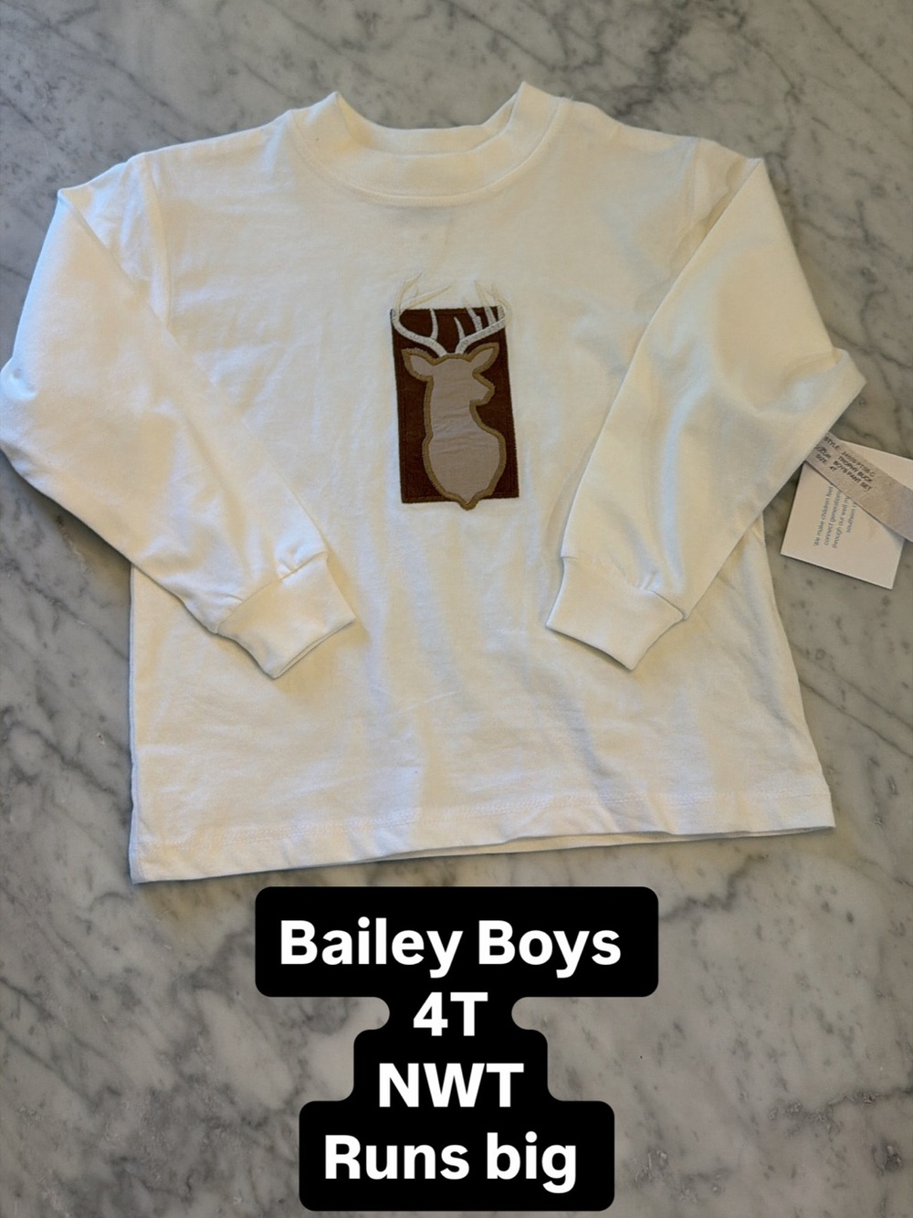 Bailey Boys White Long-Sleeve Kids Tee with Deer Appliqué